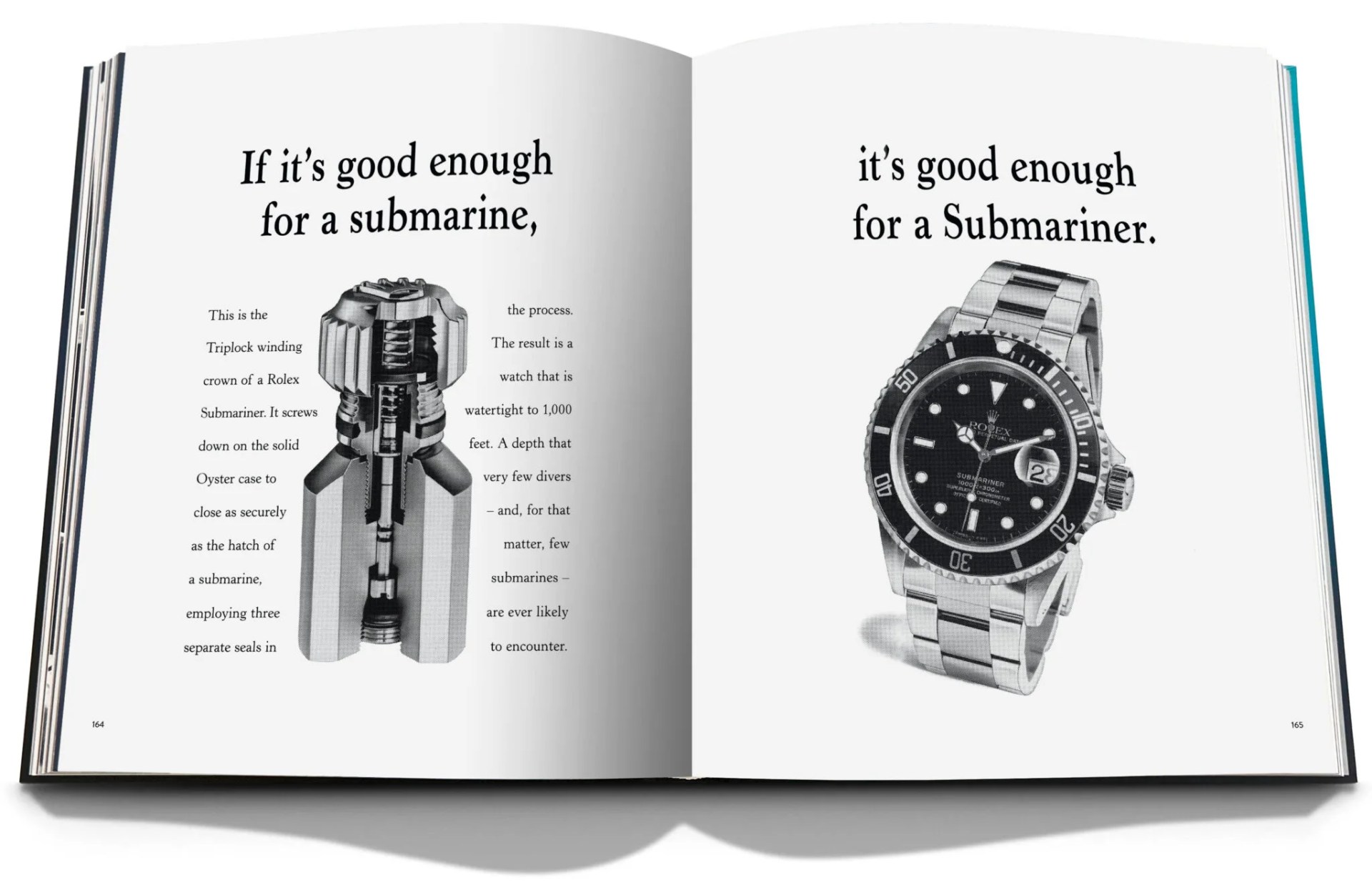 An open copy of Oyster Perpetual Submariner – The Watch That Unlocked the Deep showing two pages with images and text.