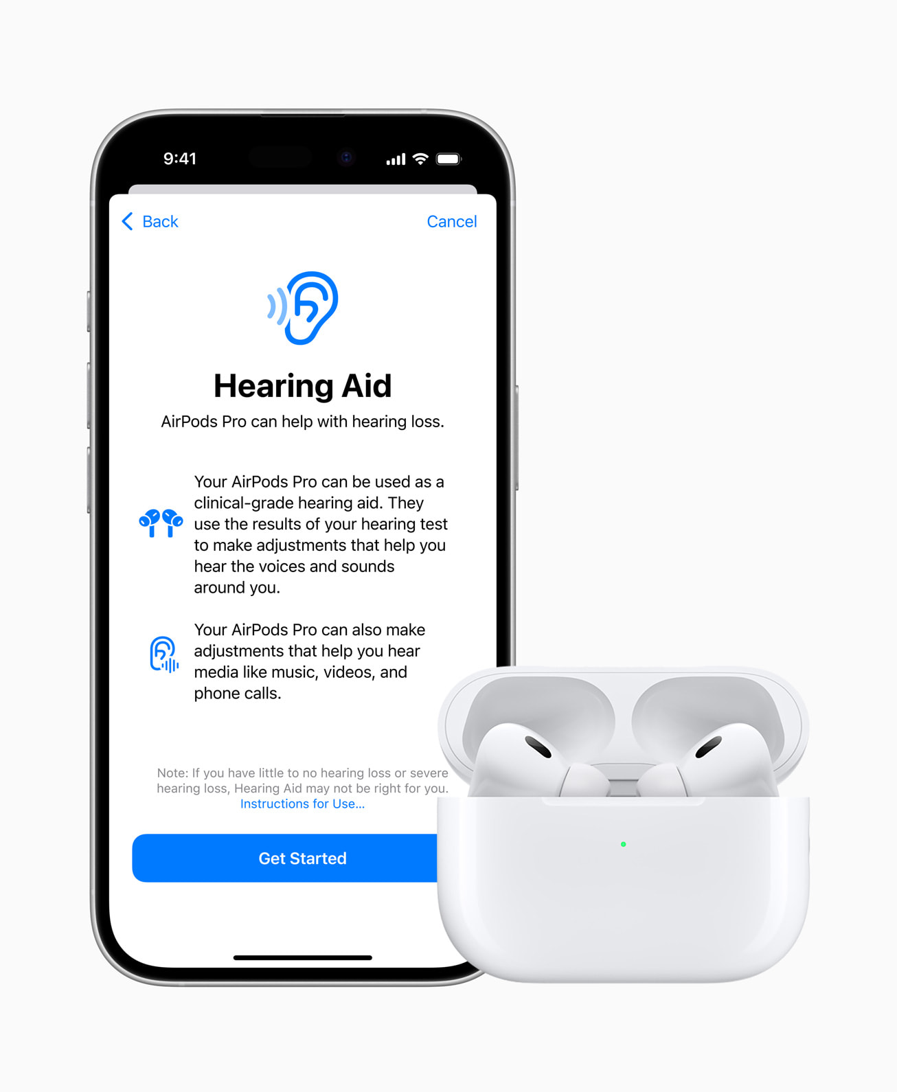 A iPhone showing a screesnhot of the new hearing aid test that will be offered on the AirPods Pro 2