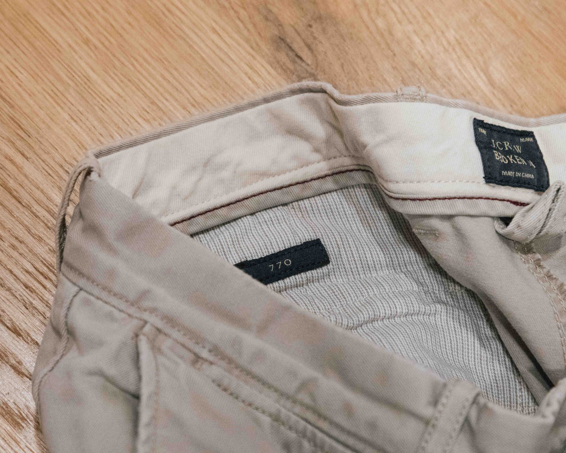 closeup of beige chinos