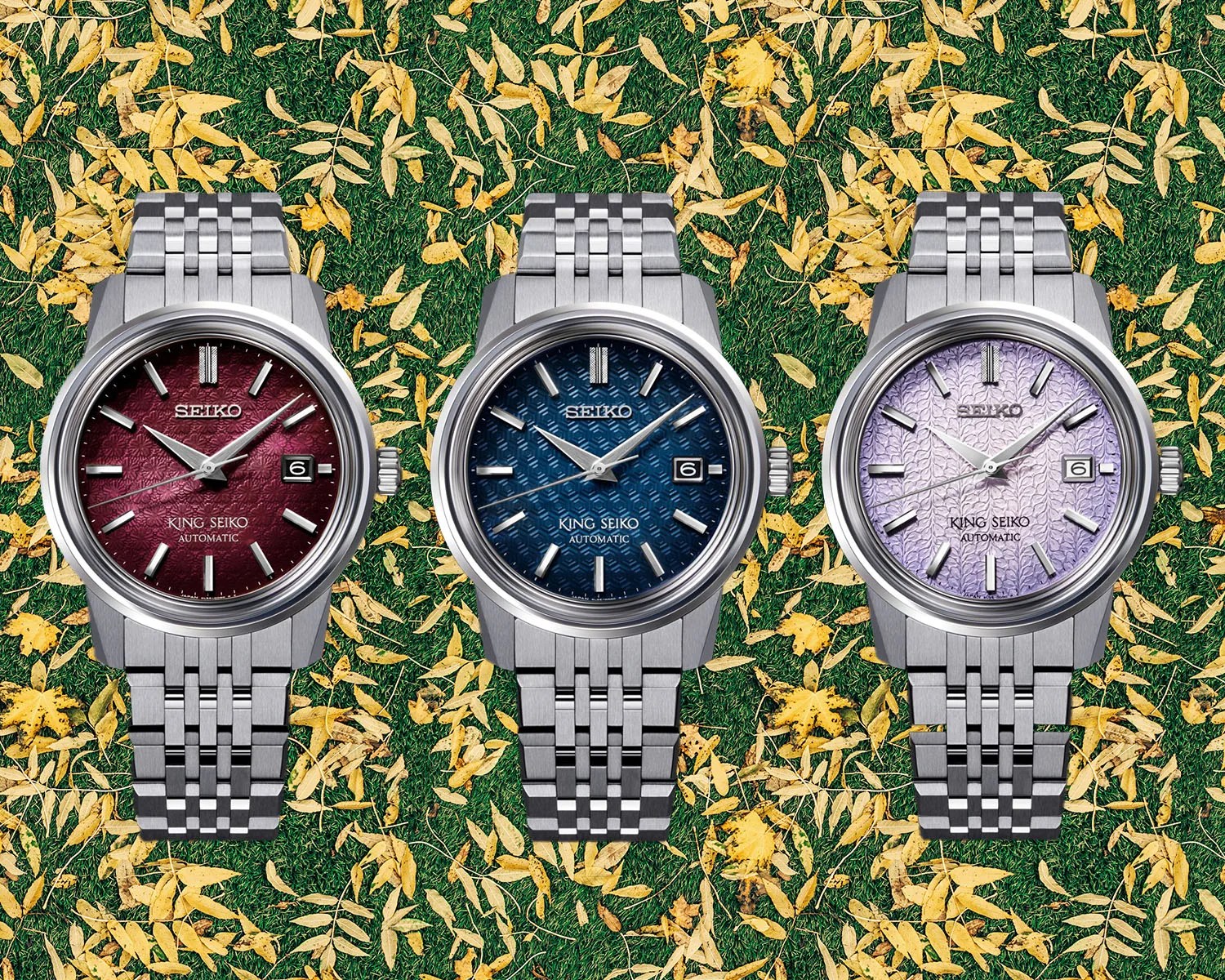 three seiko watches superimposed over some leaves