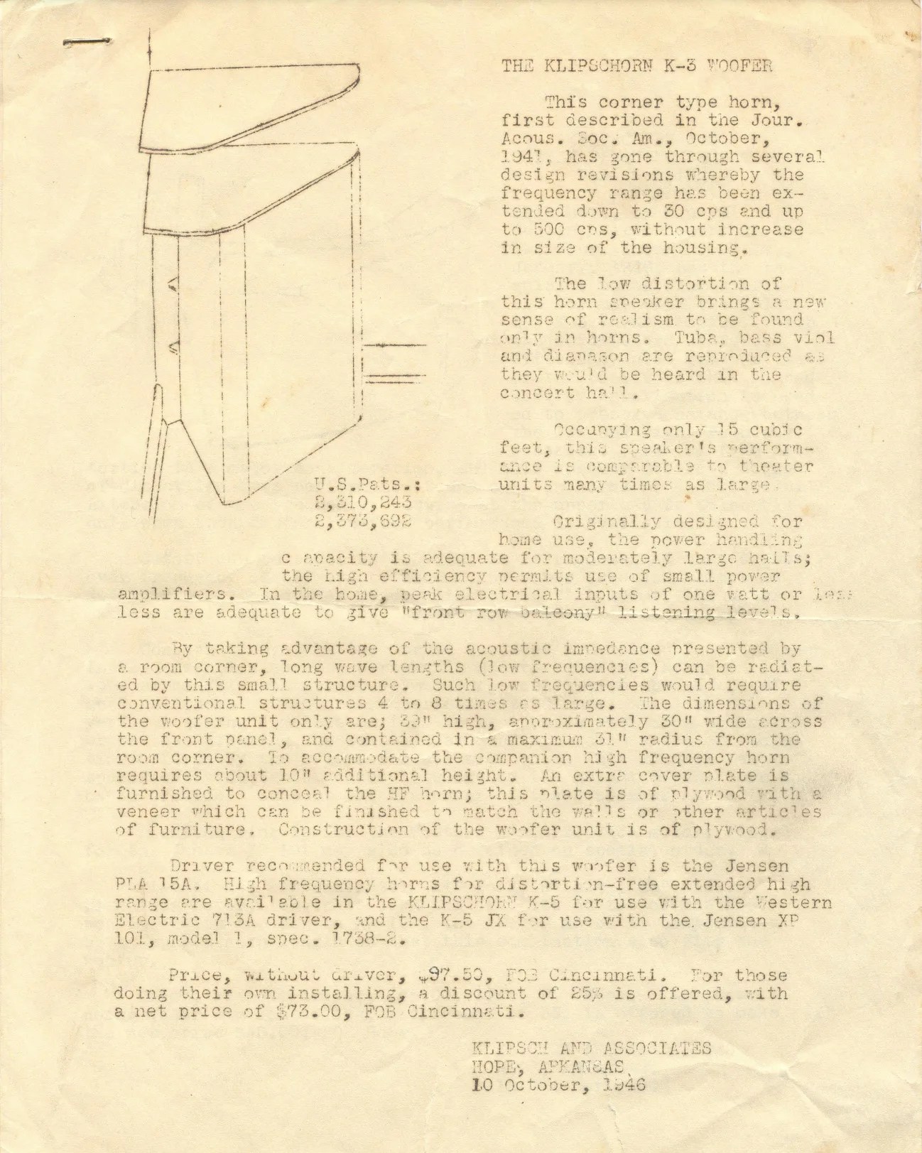 vintage brochure for a loudspeaker