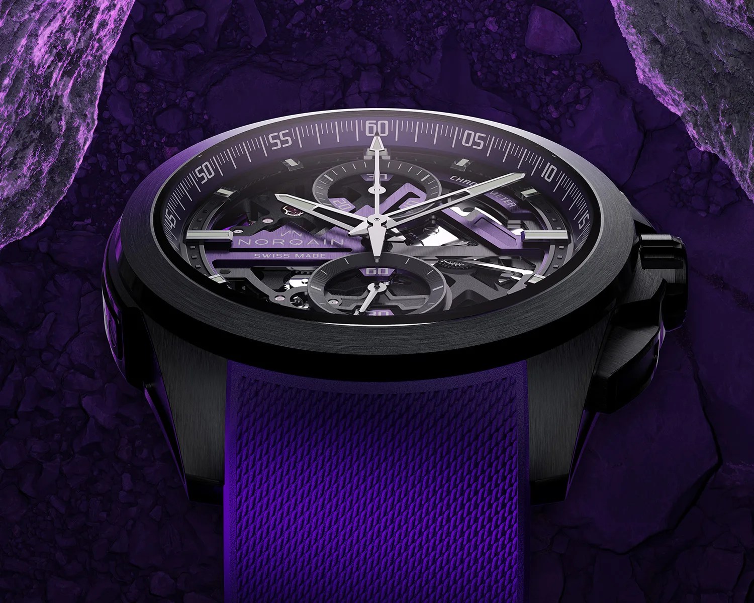 norqain skeletonized watch dial closeup