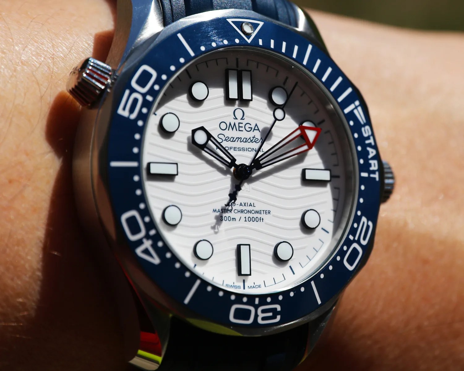 closeup of an omega seamaster watch dial