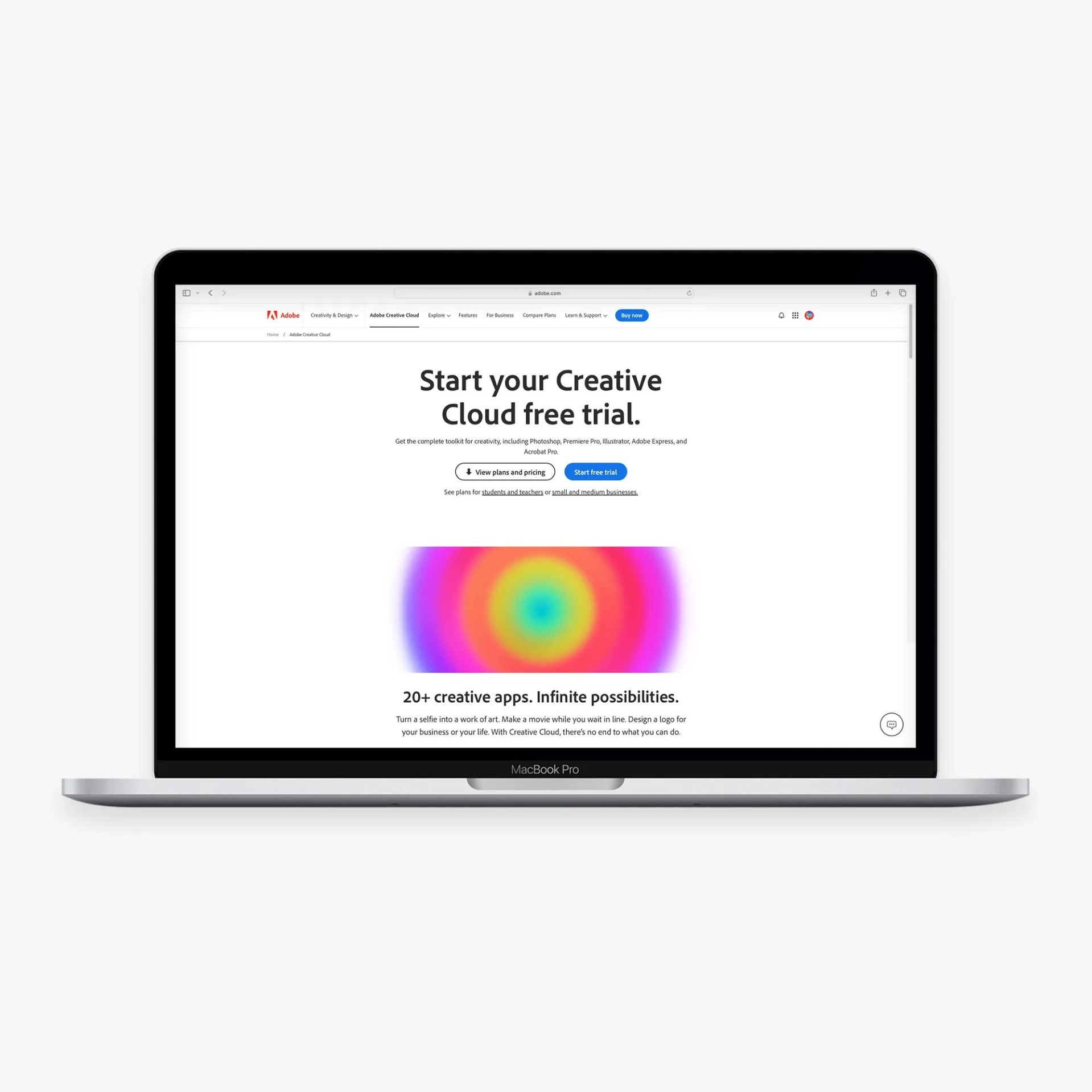 Adobe Creative Cloud sign up on a laptop