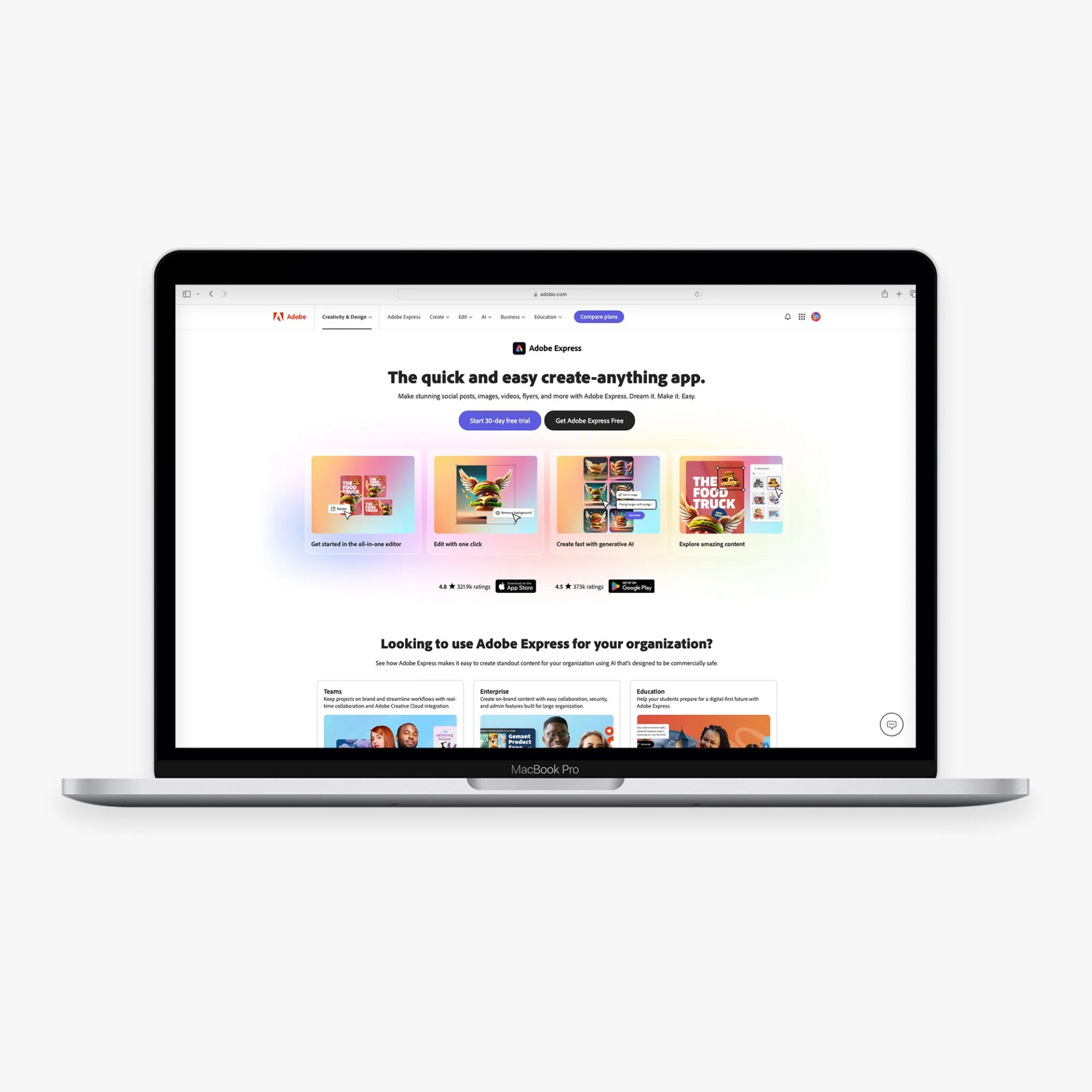 Adobe Express website on a laptop