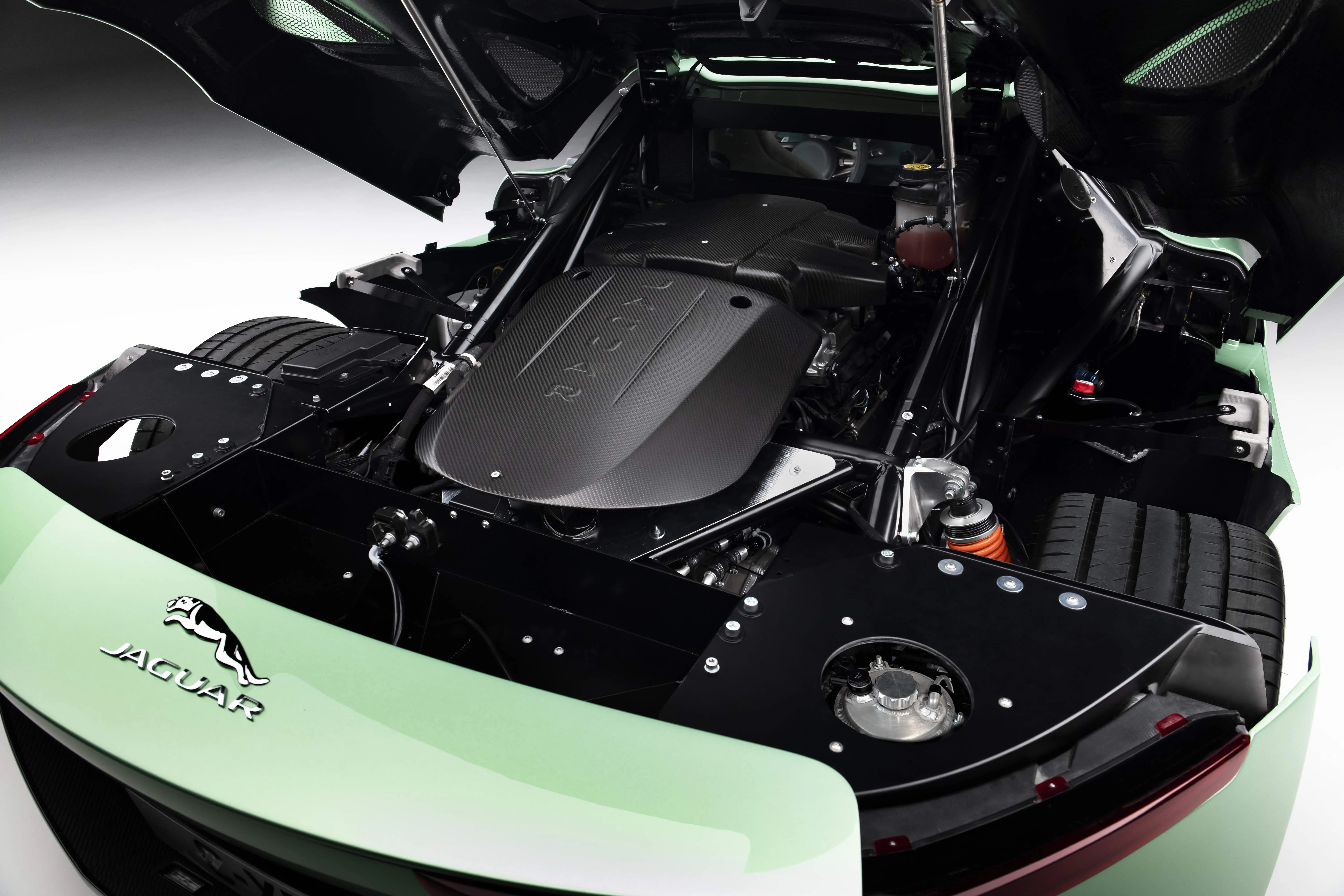 the engine bay of a a callum jaguar c x75 sports car