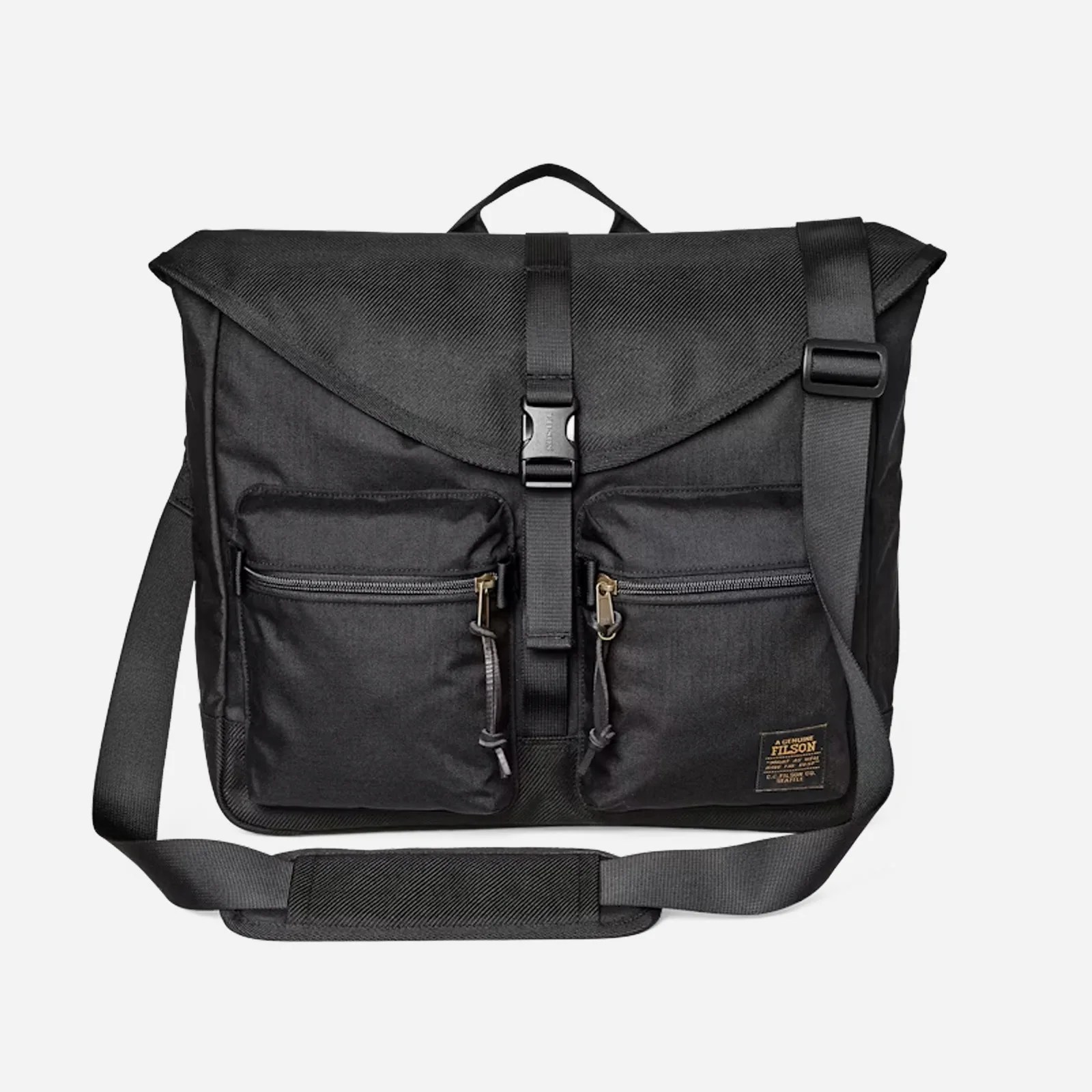 Filson Surveyor Messenger Bag in black against a light gray background