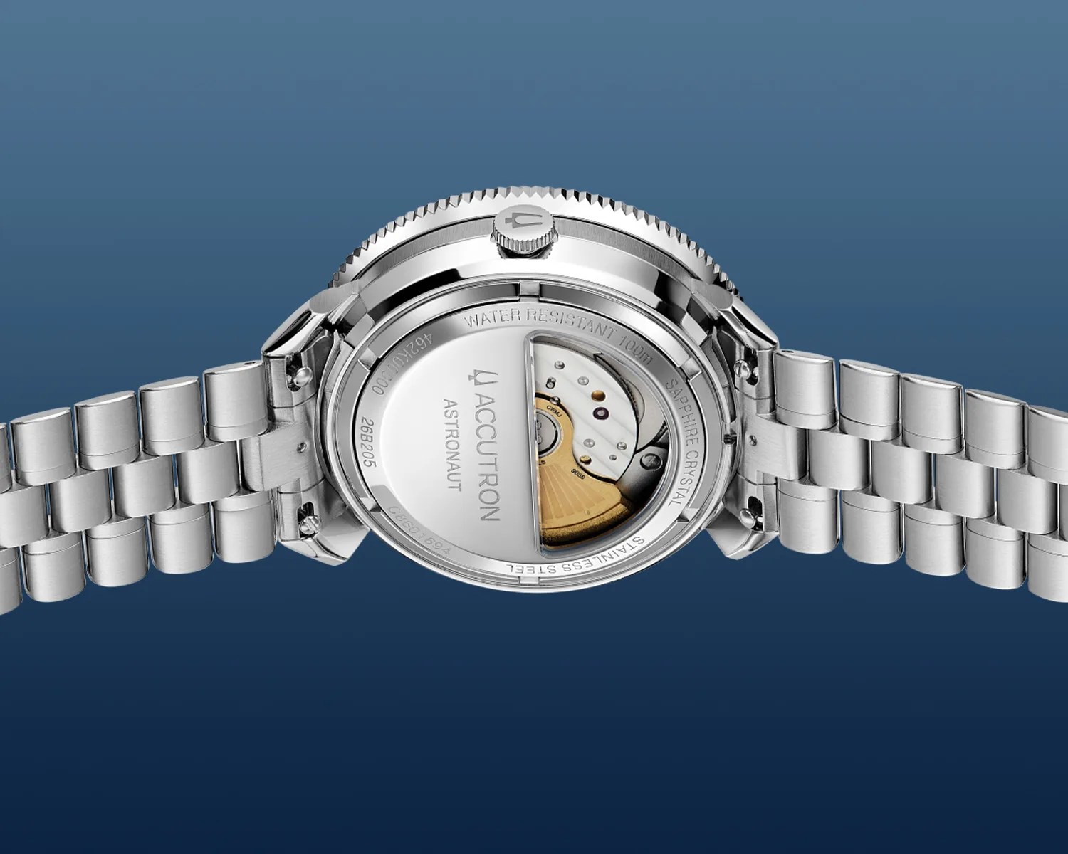 Accutron watch movement seen through its caseback