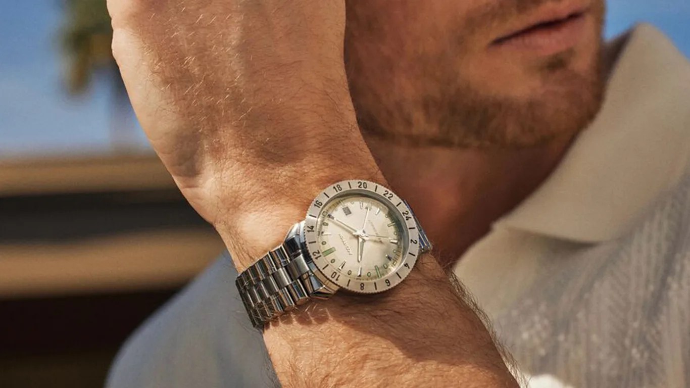accutron watch on a mans wrist