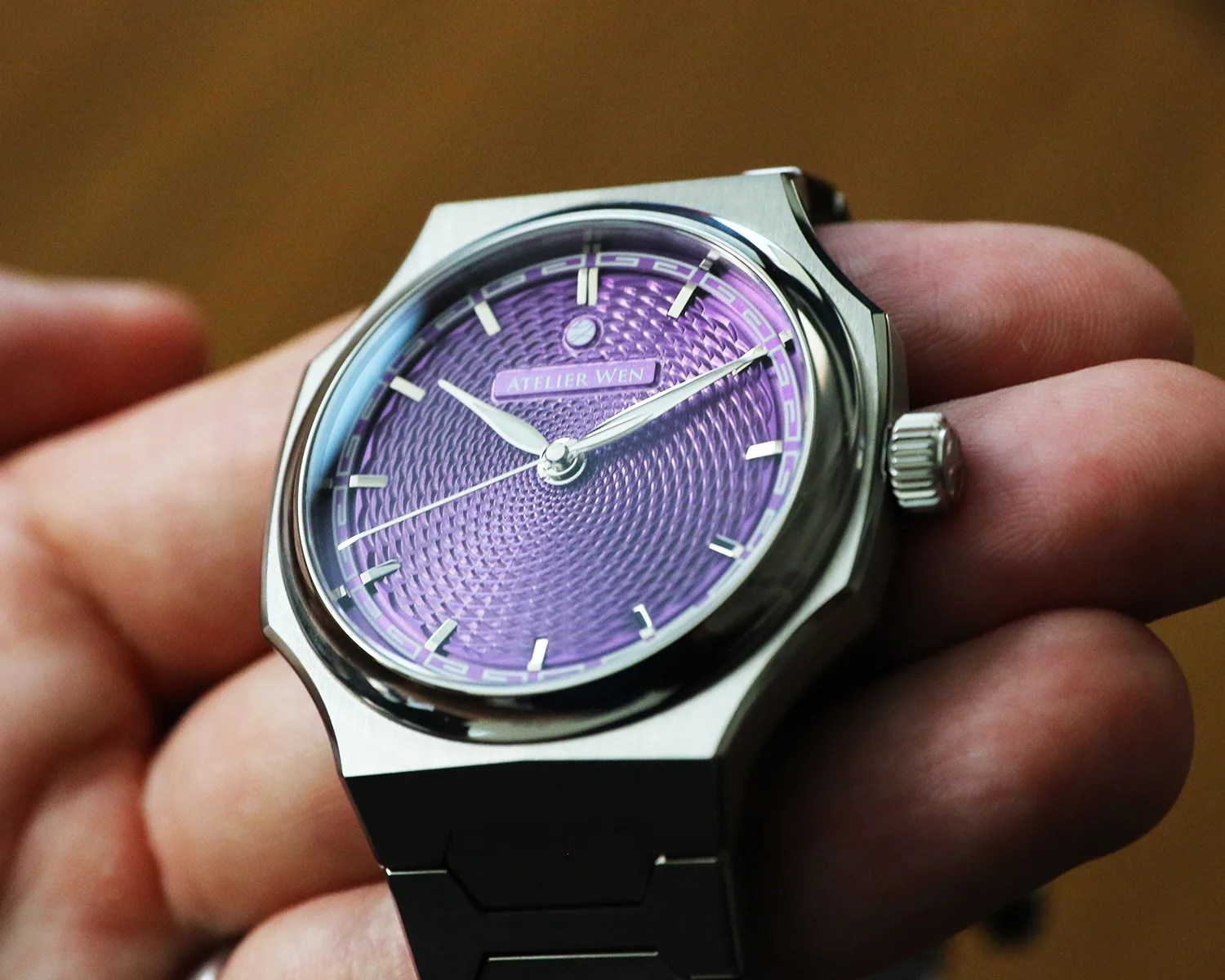 the purple dial of an atelier wen watch