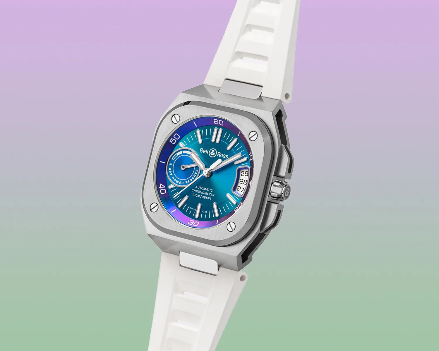 bell and ross watch against a colorful gradient background