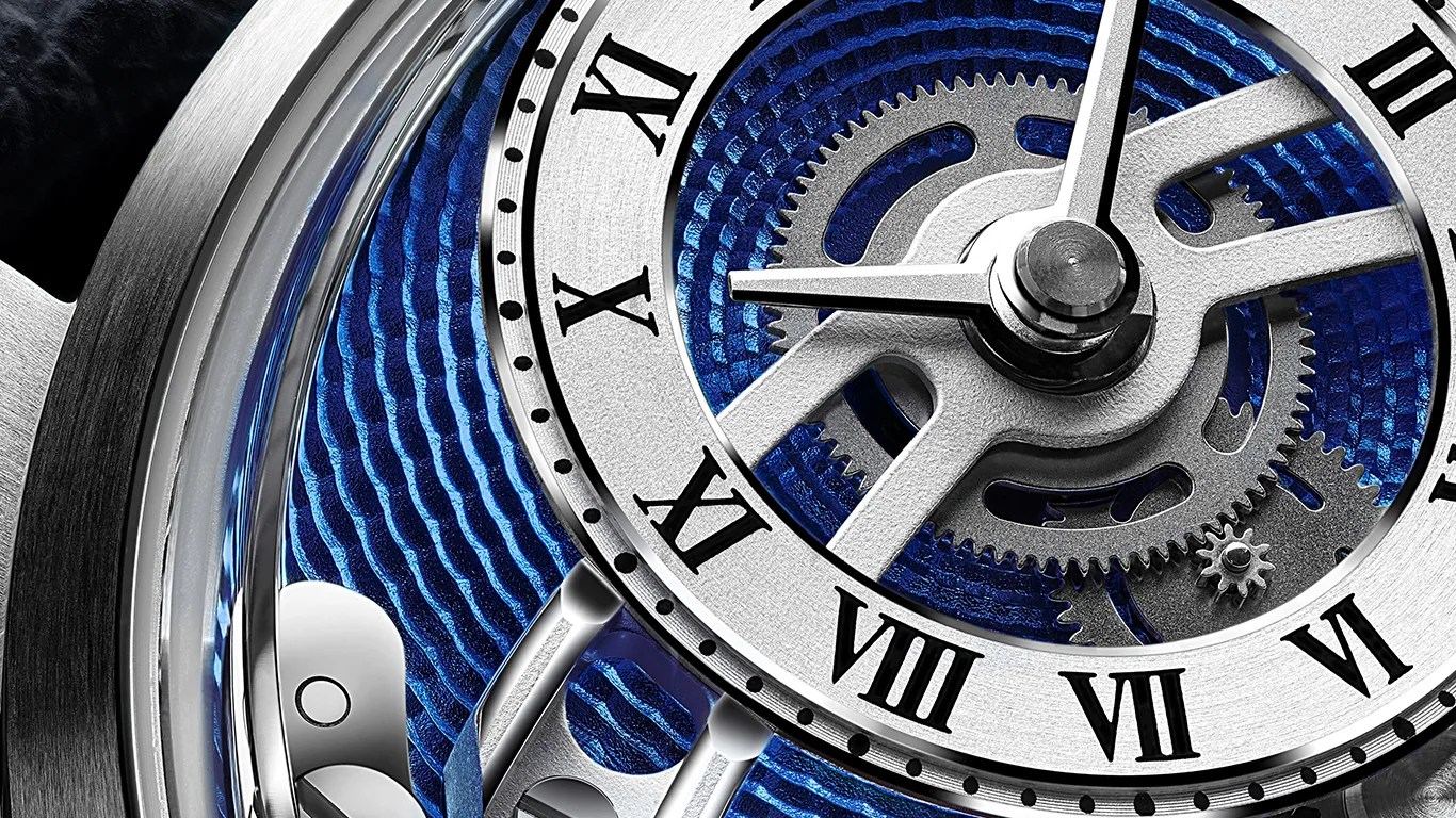 closeup of a christopher ward bel canto watch dial