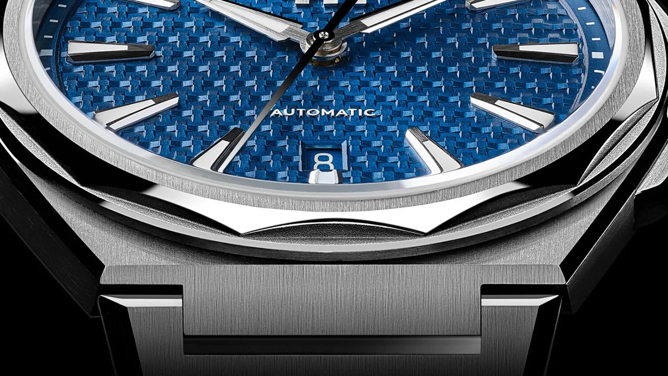 closeup of a blue Christopher Ward watch
