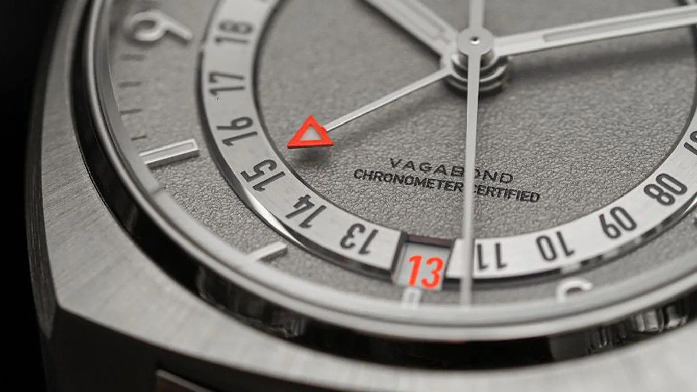 closeup of a fortis gmt watch dial