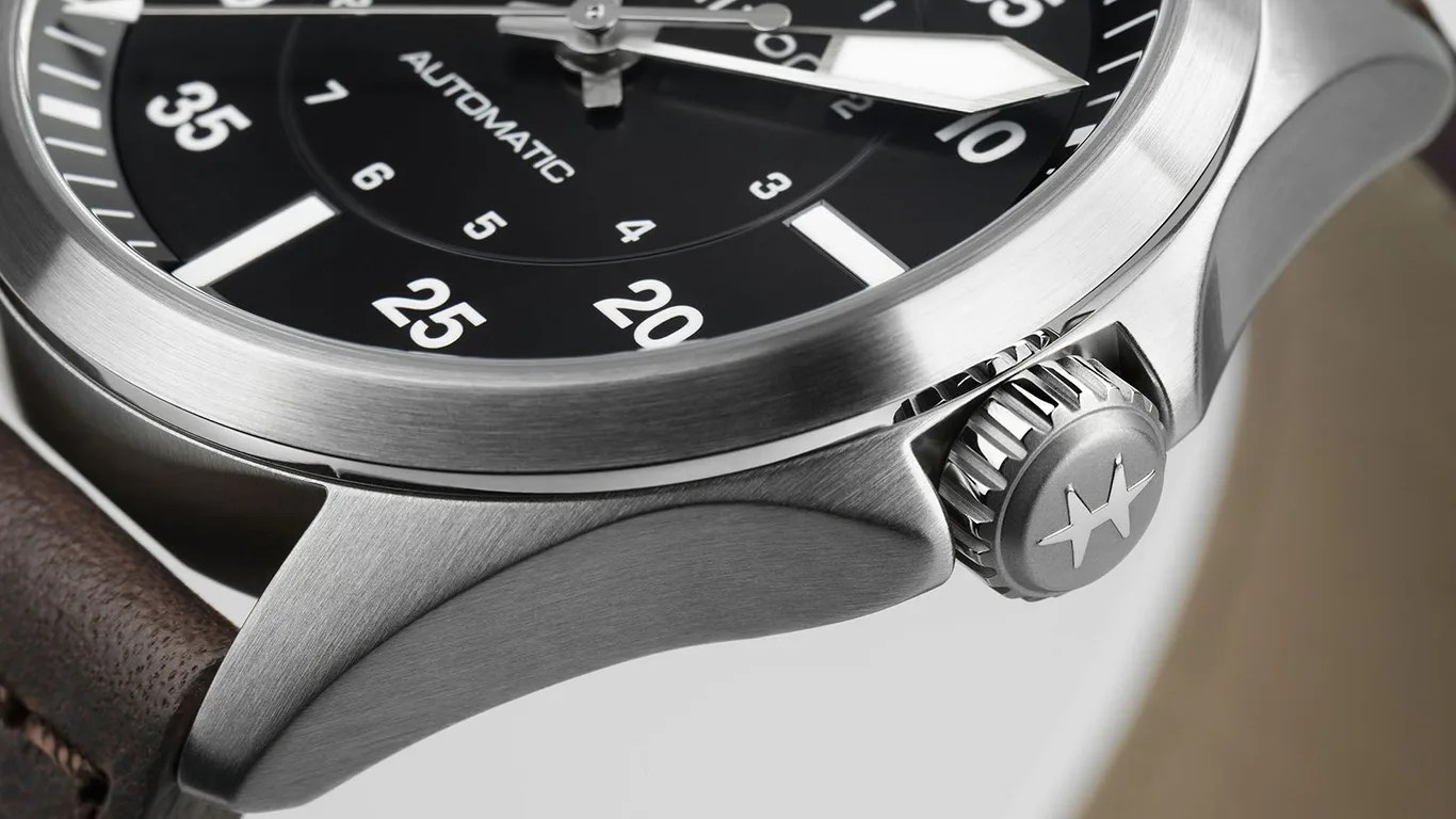 closeup of a hamilton pilot watch