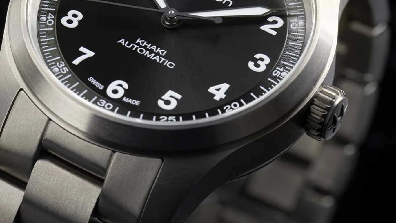 closeup of a hamilton watch
