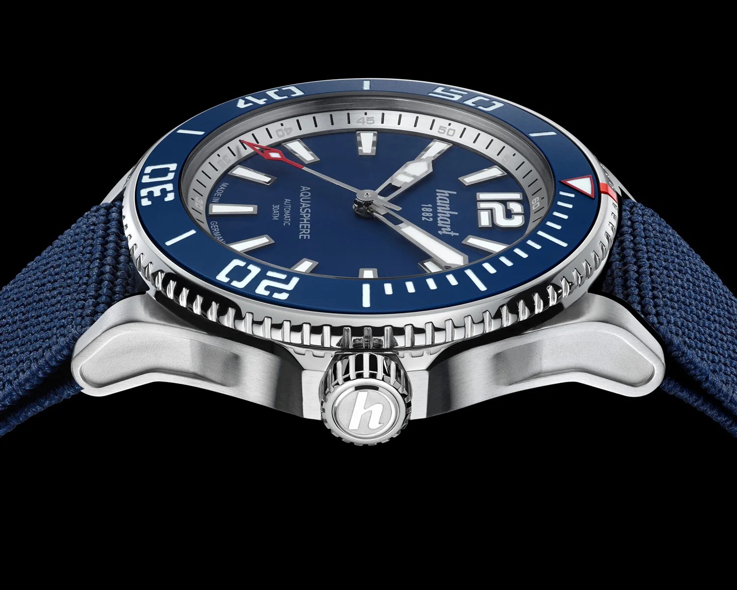 the side profile of a Hanhart dive watch