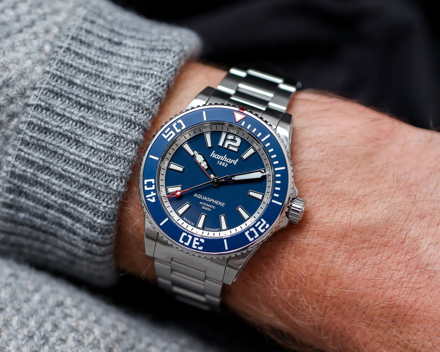 a a Hanhart dive watch on a mans wrist