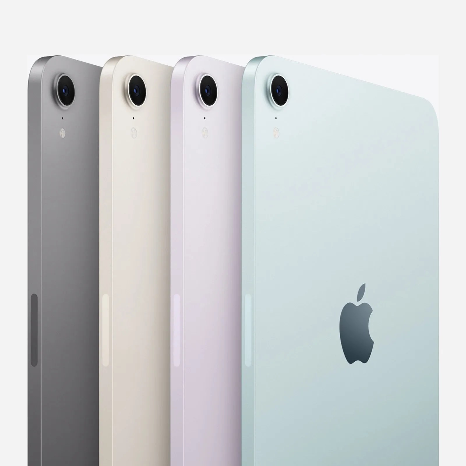 Image showing the exteriors of four iPad Mini 7s in different colors arranged at an angle next to each other. 