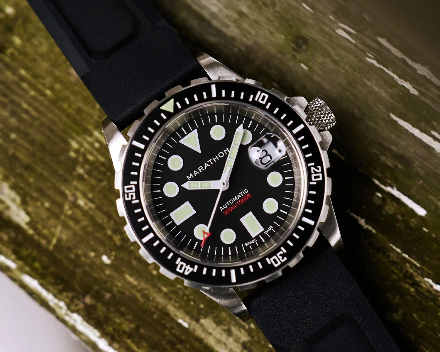 Marathon dive watch on some old wood