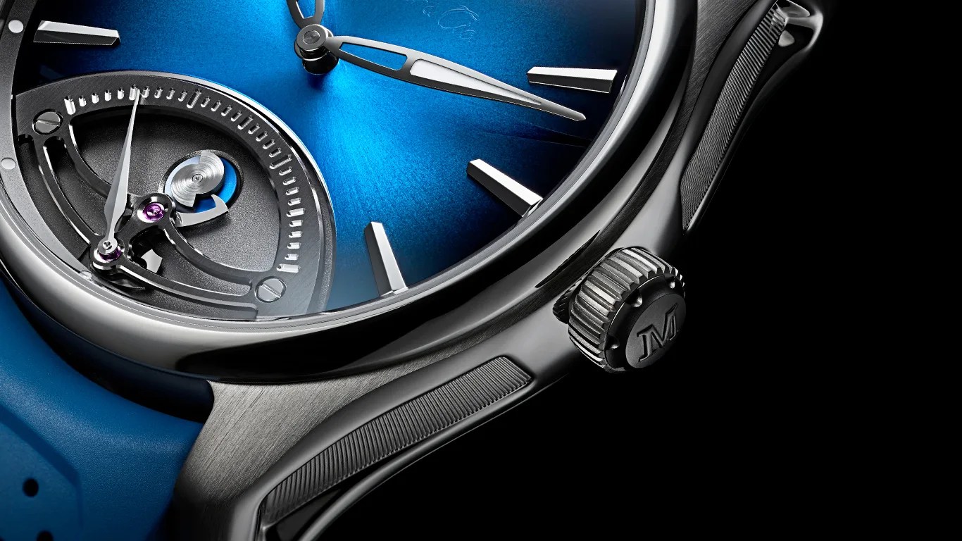 closeup of a moser watch dial