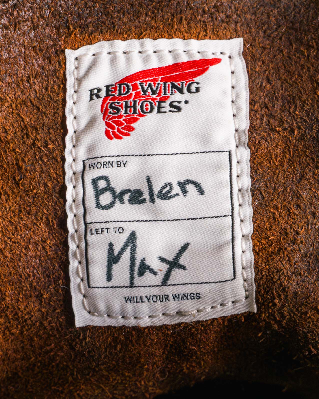 red wing tag in boot