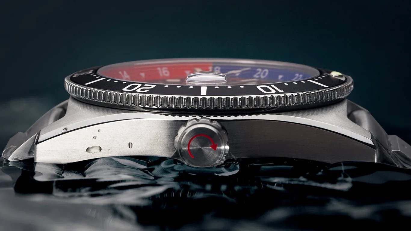 timex dive watch profile in water