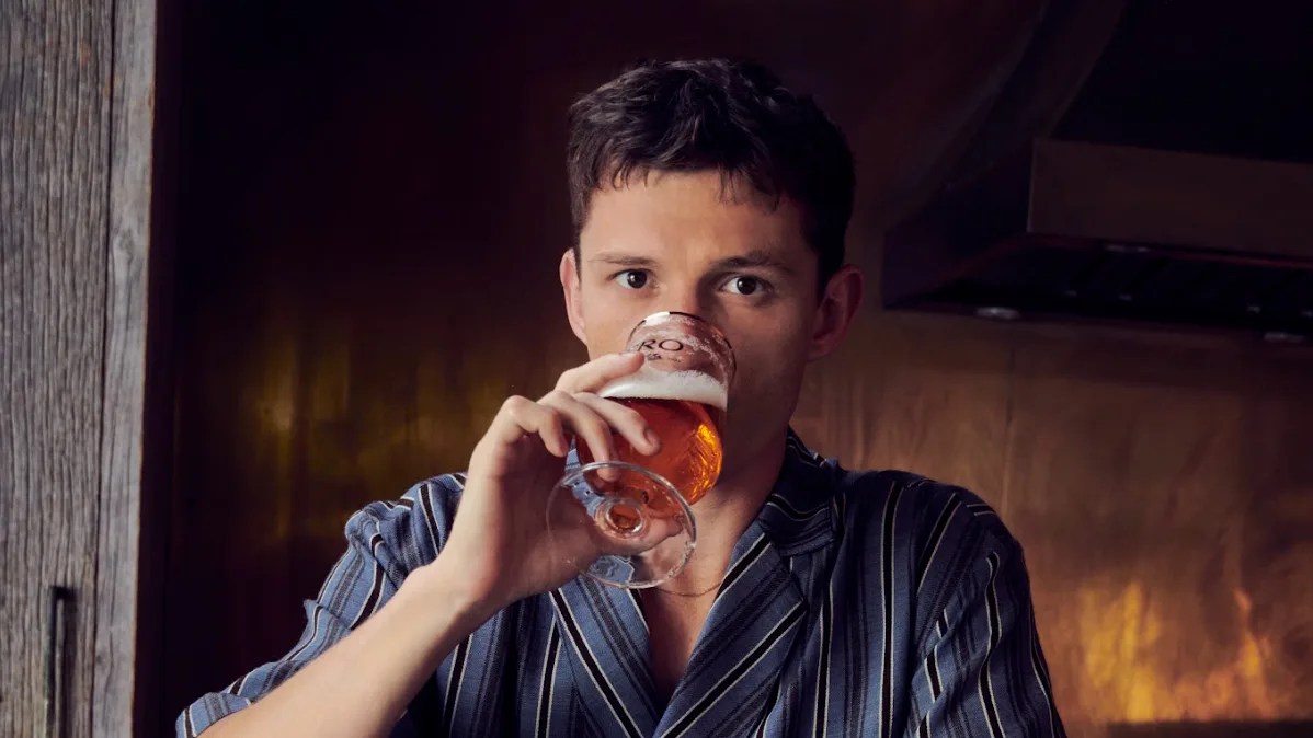 tom holland drinking a beer