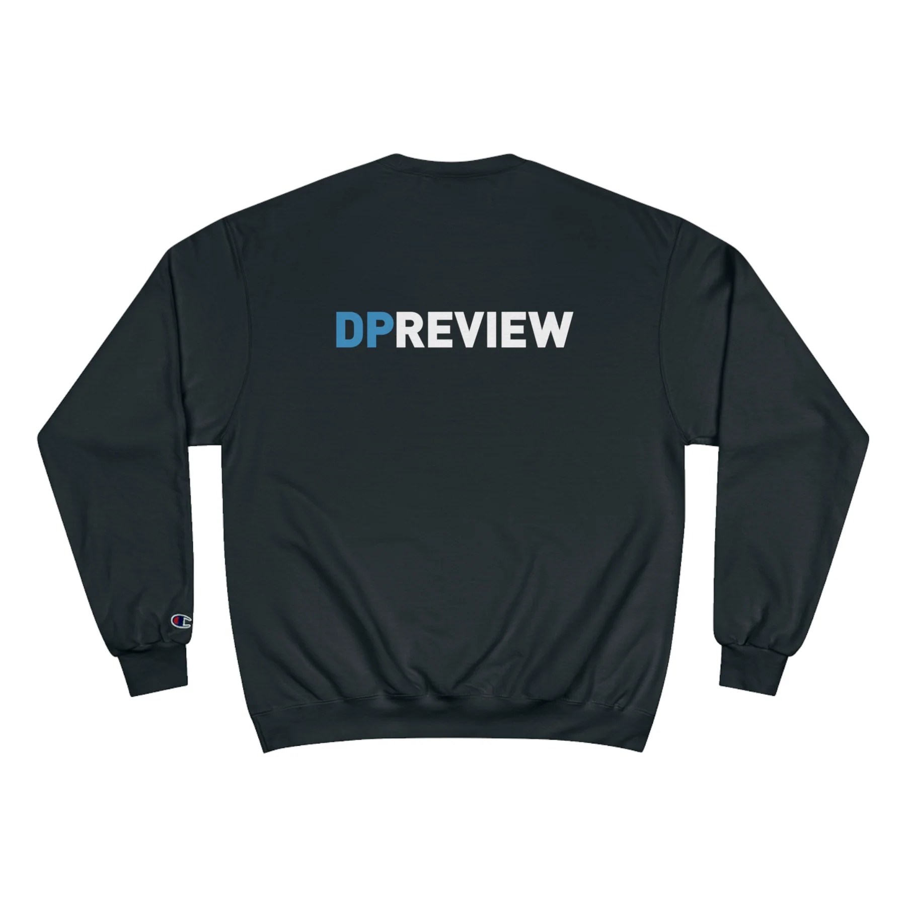 black crewneck hoodie with the blue and white DPR logo