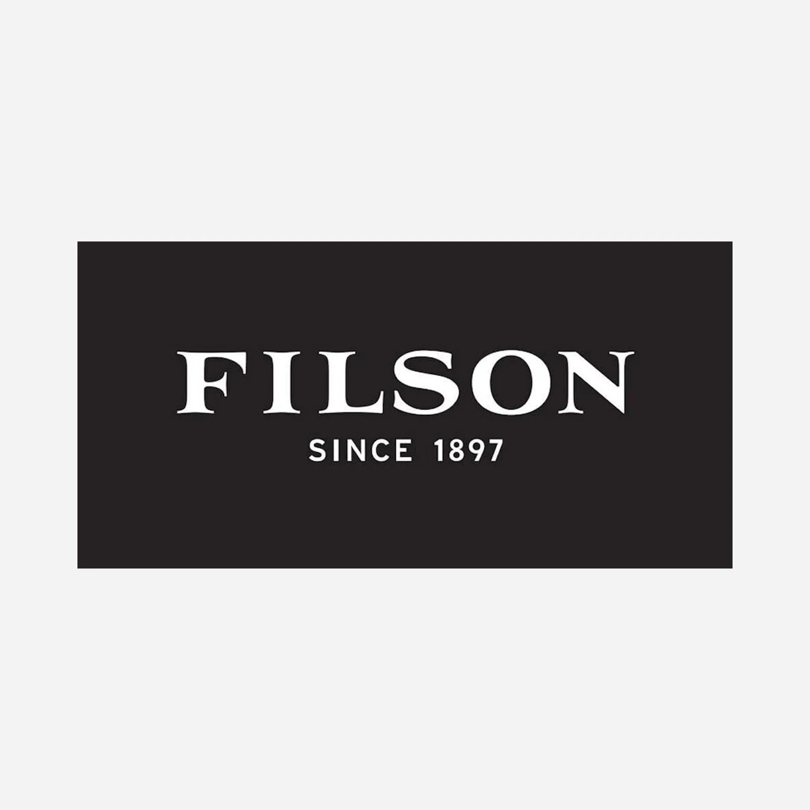 Filson wordmark in white on a black rectangular backgroun
