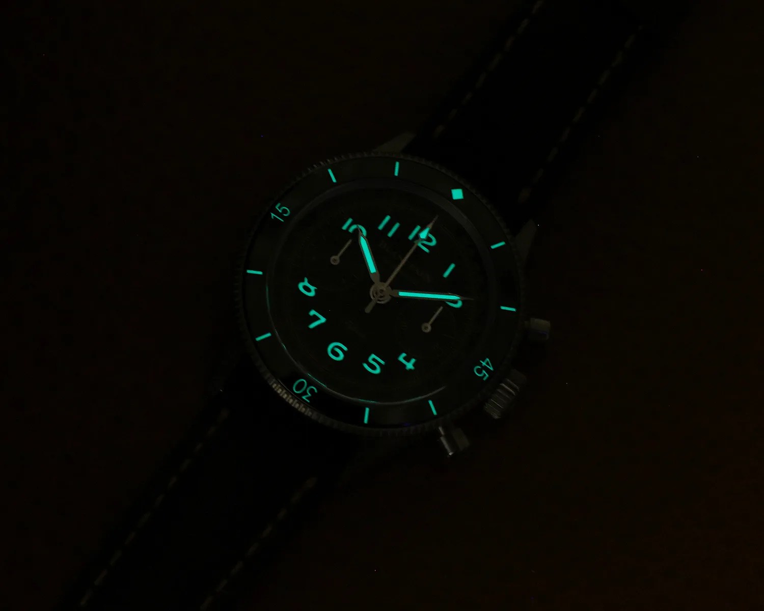 lume glows in the dark on a blancpain chronograph watch
