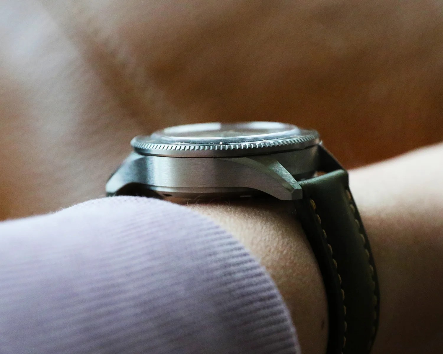 the case profile of a blancpain chronograph watch on a wrist