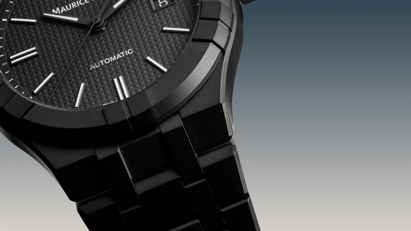 a closeup of a ceramic maurice lacroix sports watch