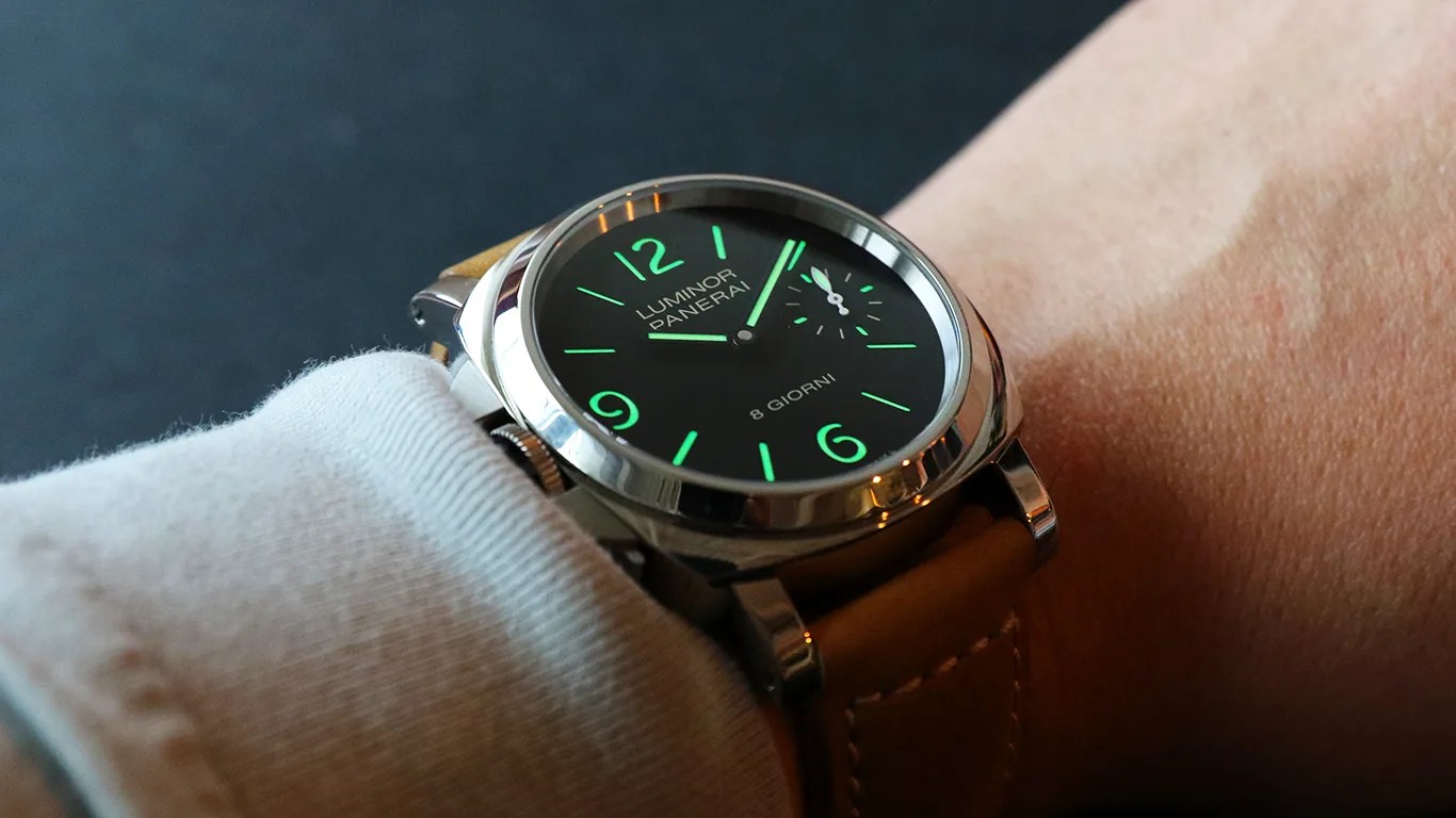 a panerai luminor destro watch on a mans wrist