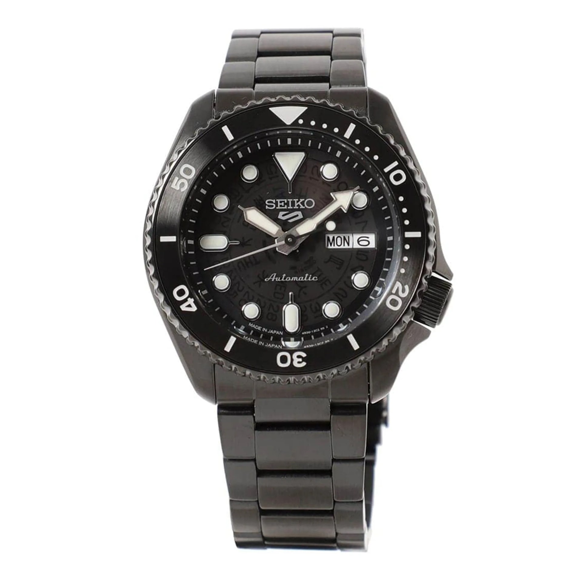 a black seiko 5 sports beams watch