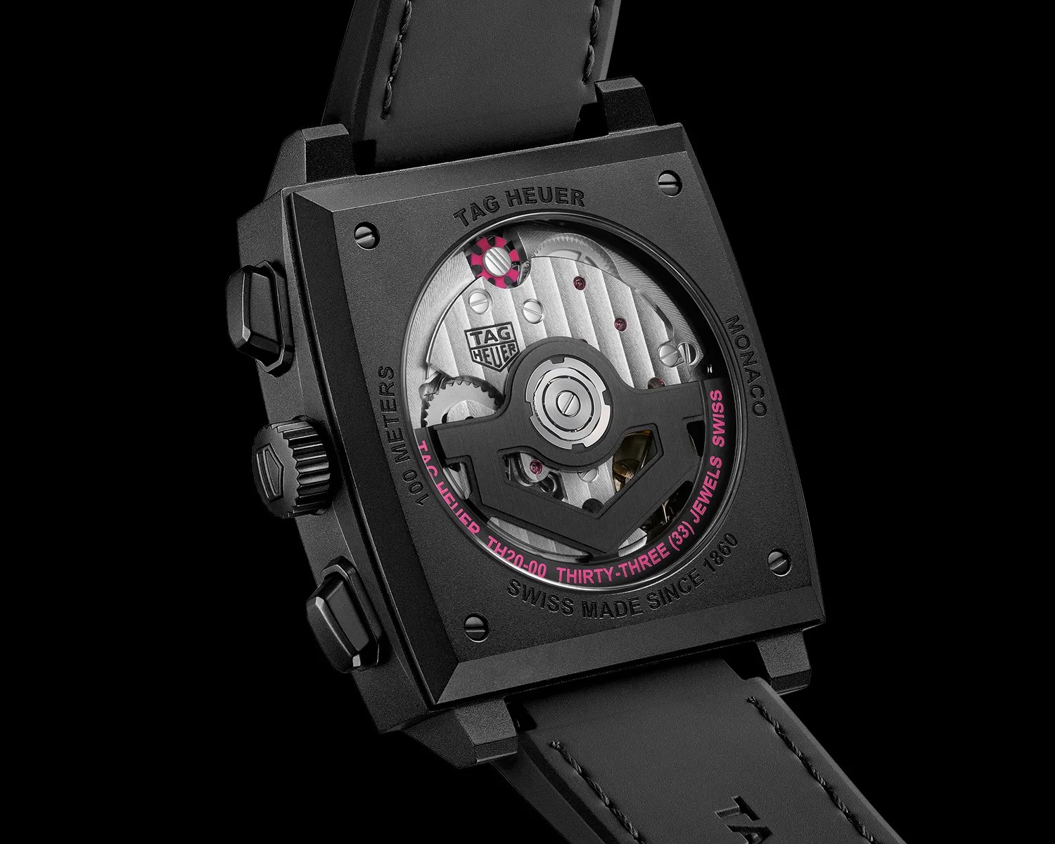 the caseback of a TAG Heuer monaco watch showing the movement