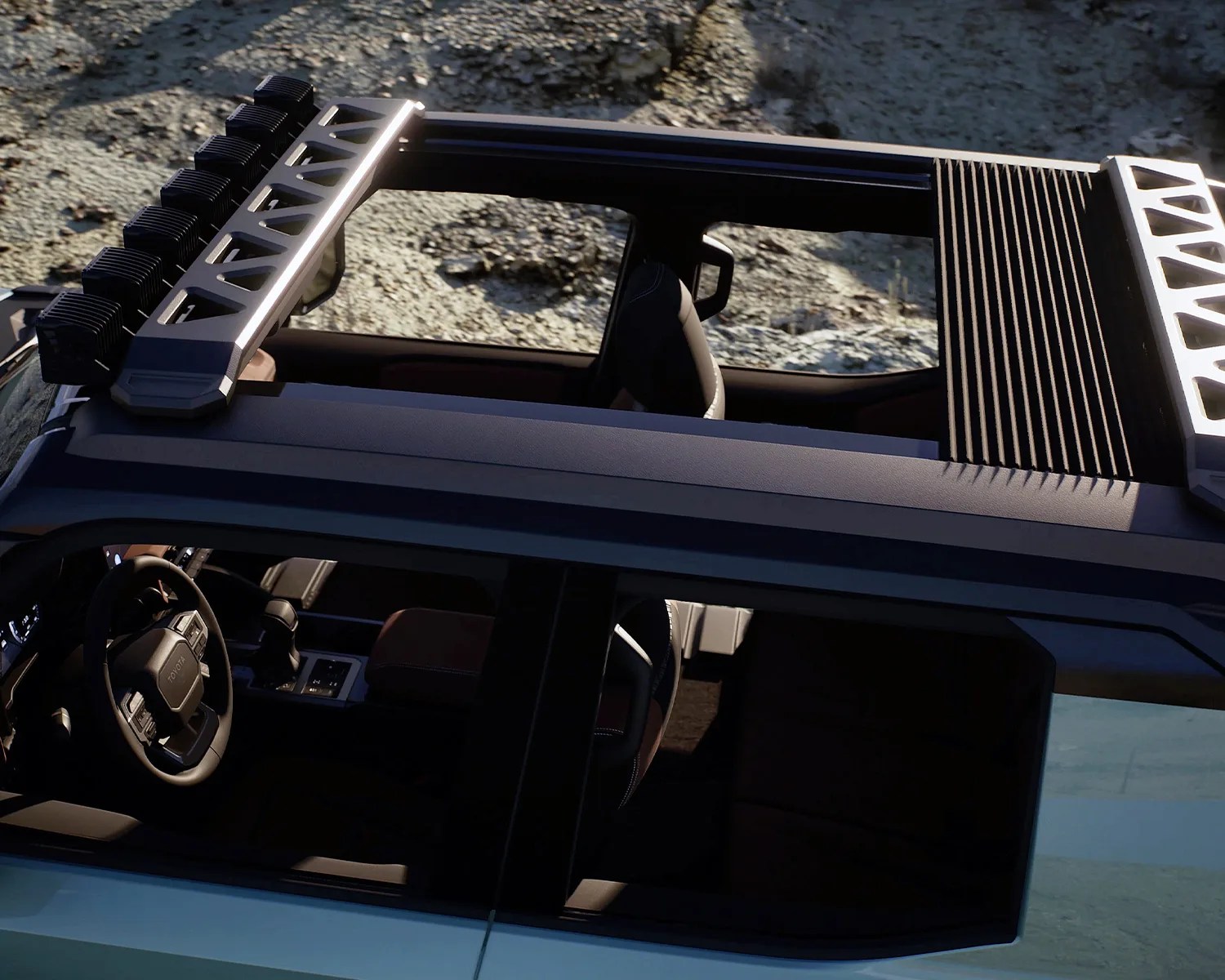 the sliding roof of the toyota land cruiser rox concept suv