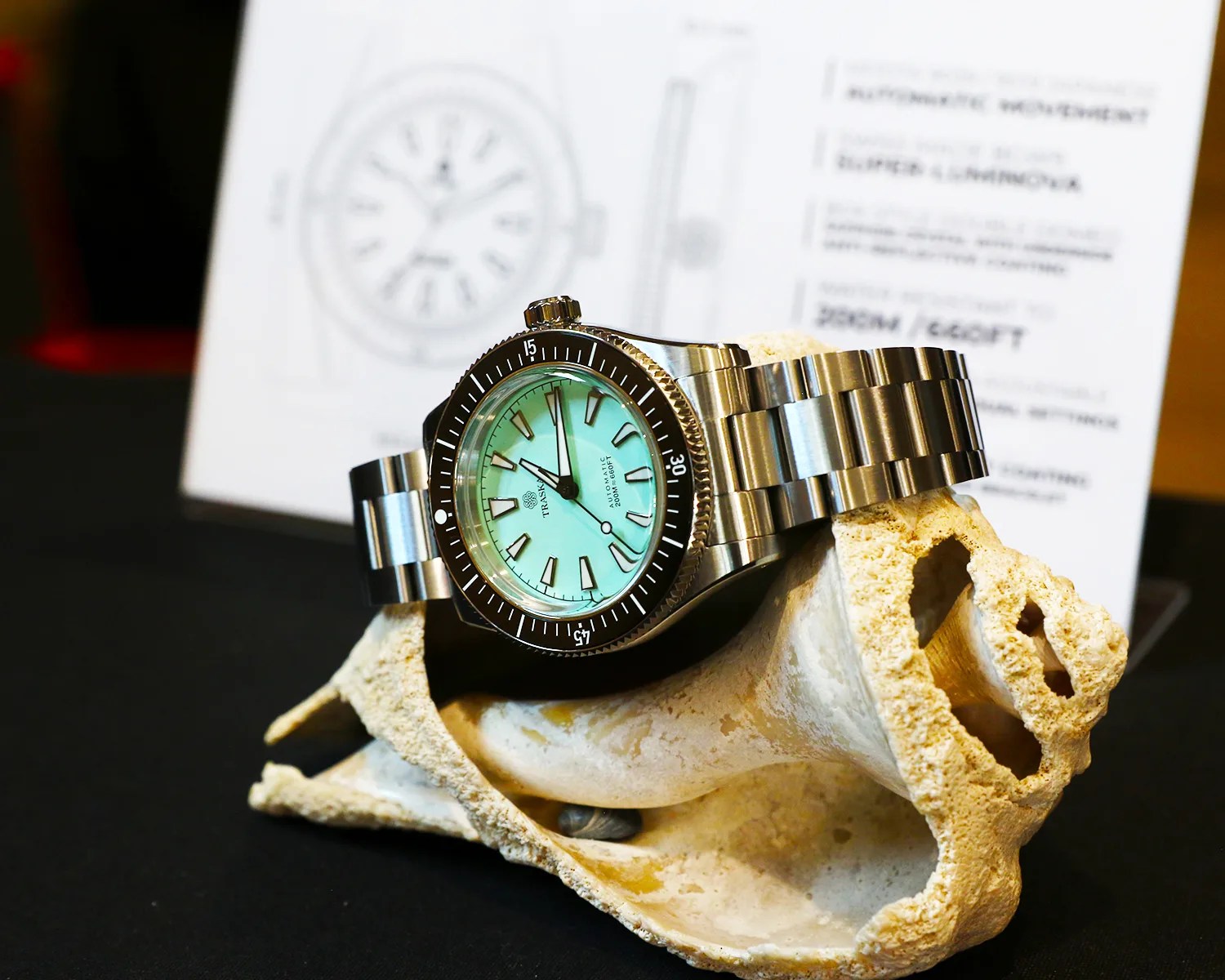 a traska dive watch on a seashell 