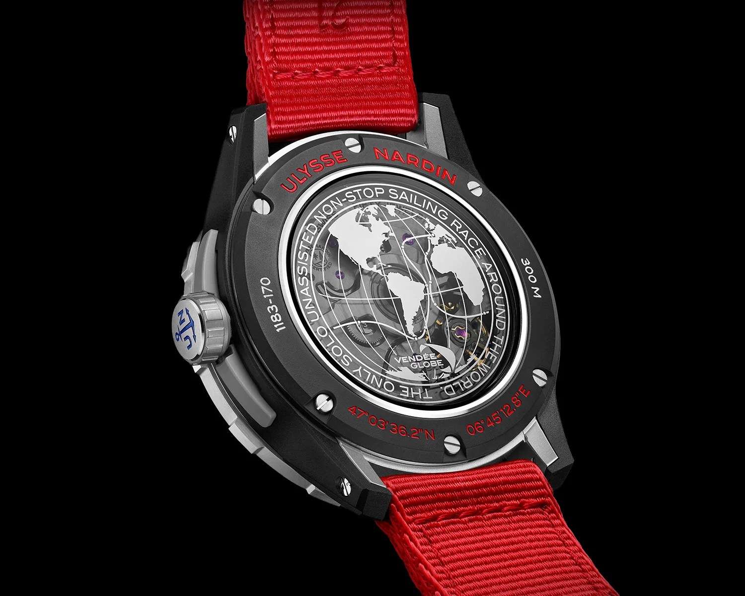 a ulysse nardin Diver NET Vendée Globe dive watch seen from the back