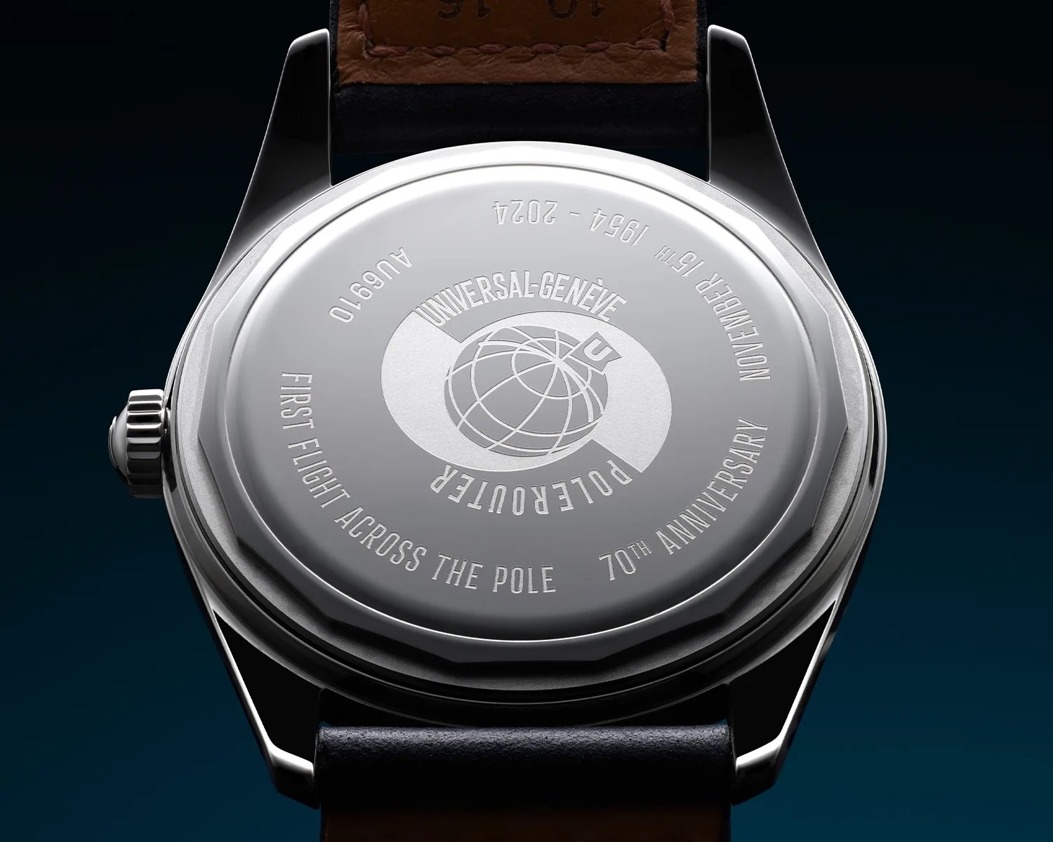 the caseback of a universal geneve polerouter watch