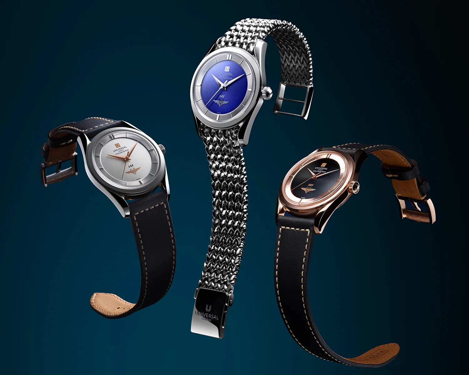 three universal geneve polerouter watches