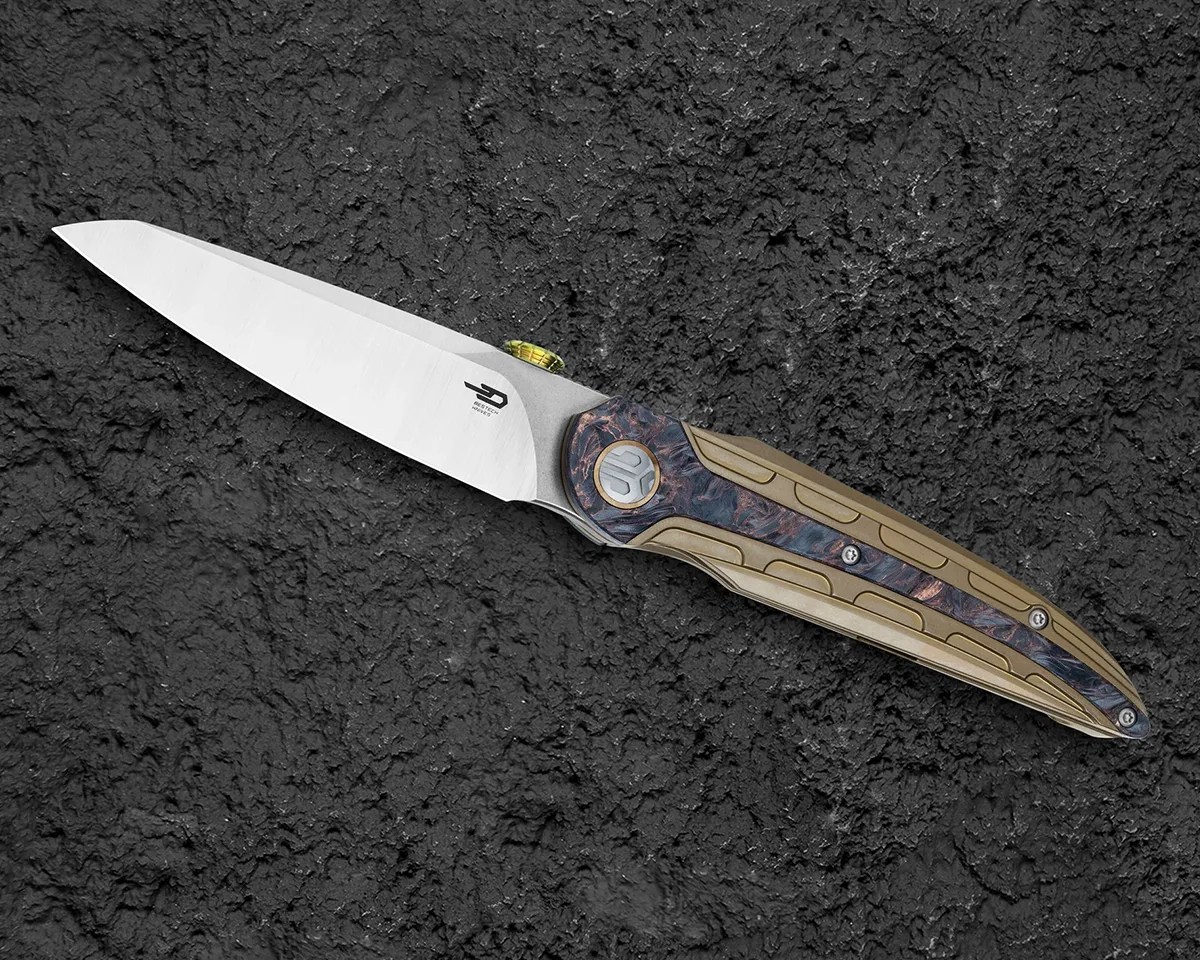 Bestech Prydwen knife on black rock background
