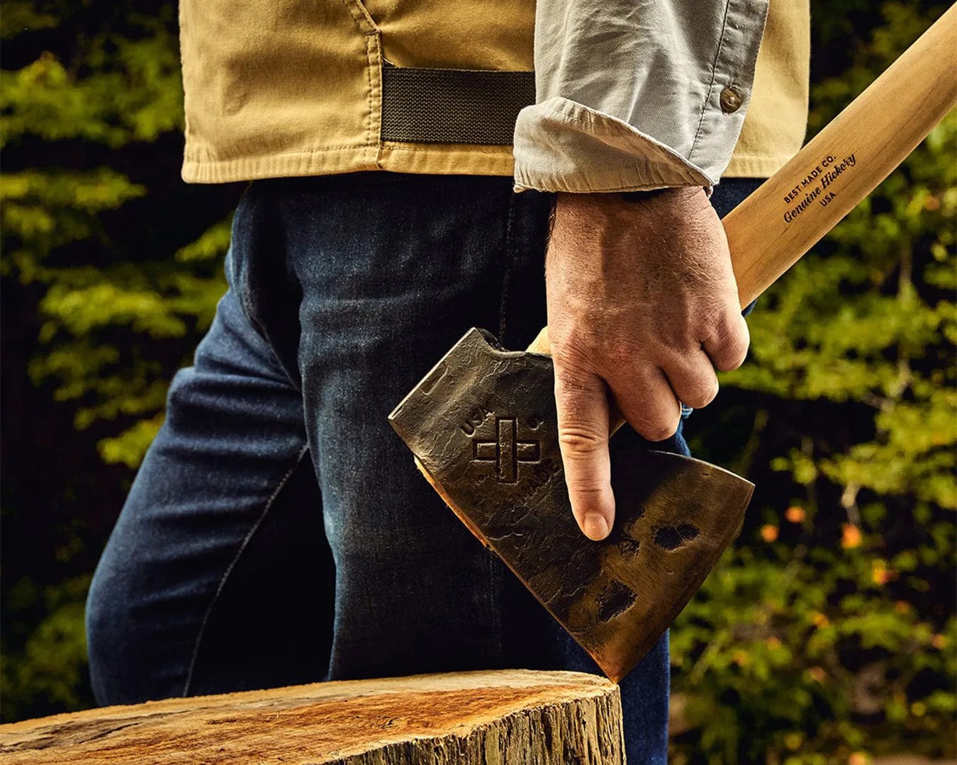 man holding Best Made Company Old Gold No 1 Axe