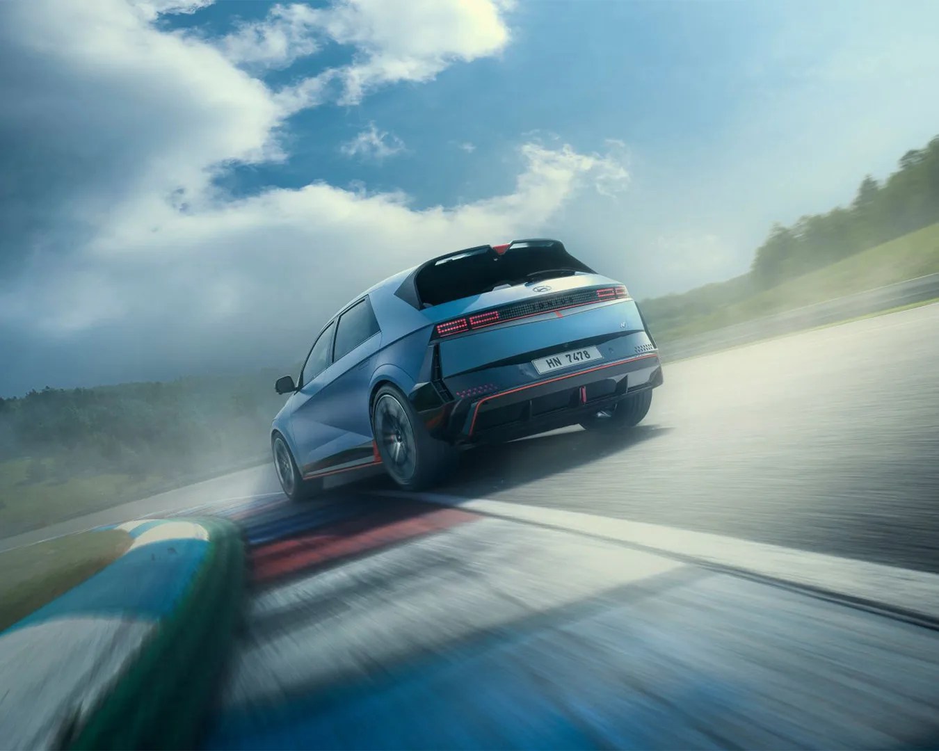 Hyundai Ioniq 5 N car racing along track