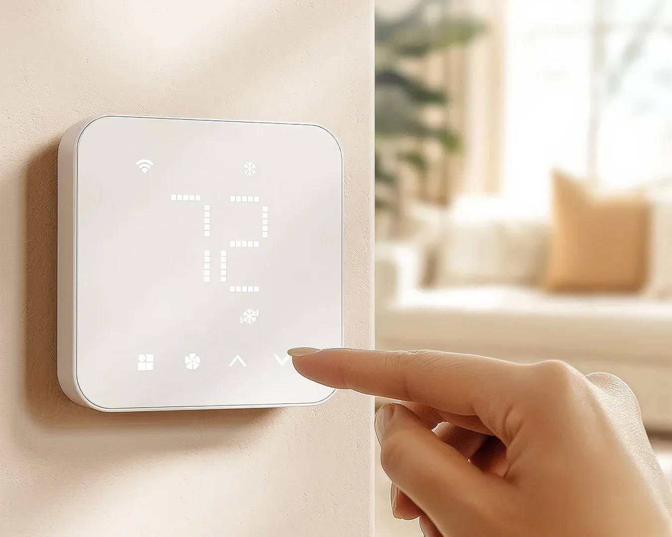 finger adjusting temperature on Meross Matter Smart Thermostat
