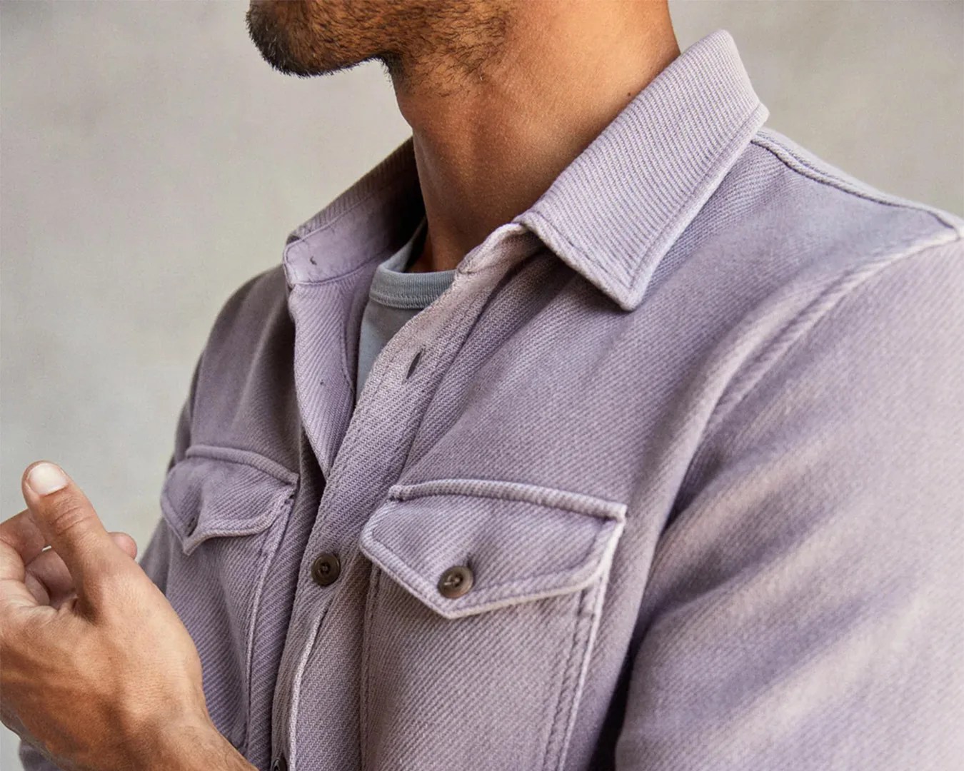 person wearing Outerknown Kelsun Universal Blanket Shirt