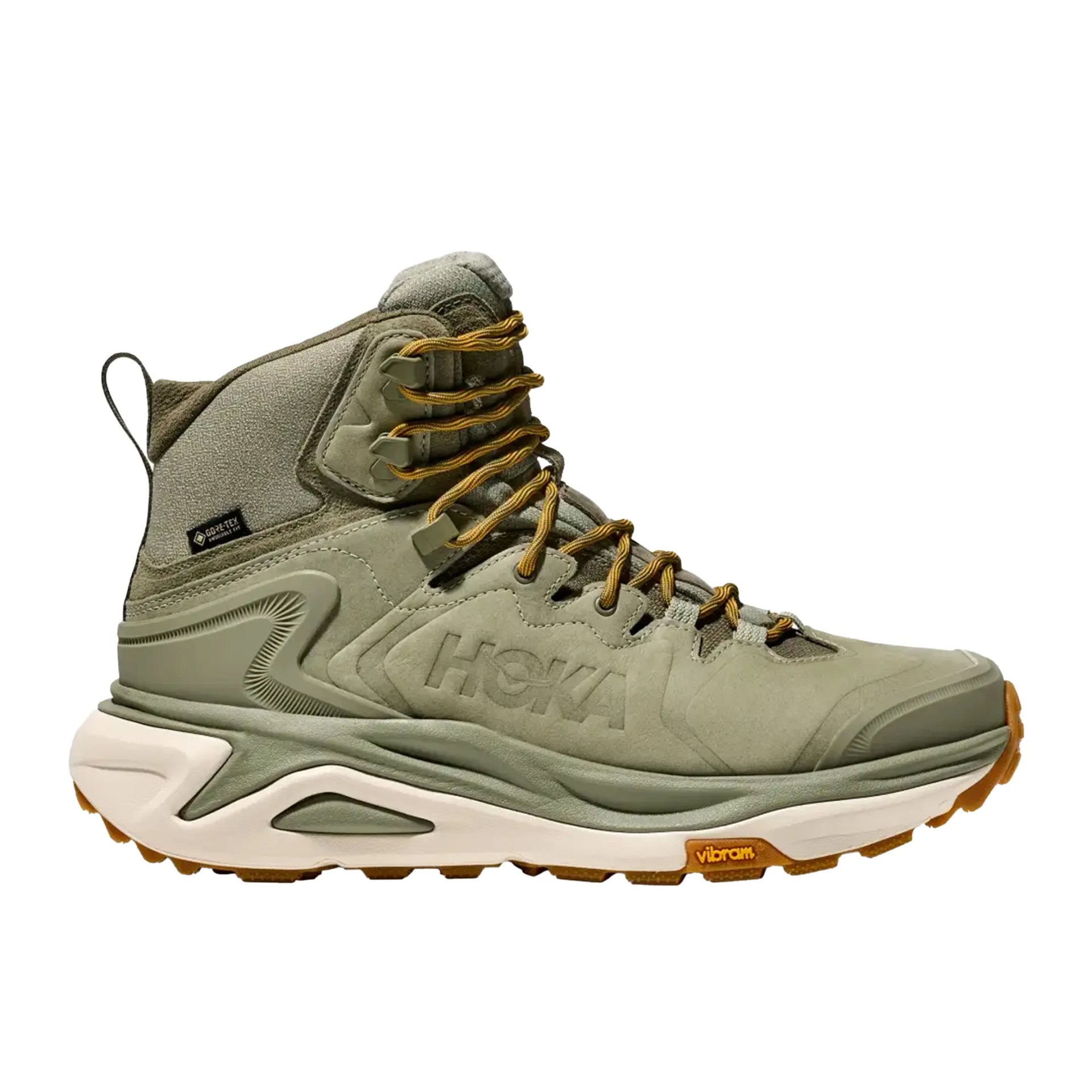 Hoka Kaha 3 GTX boot on blue white background