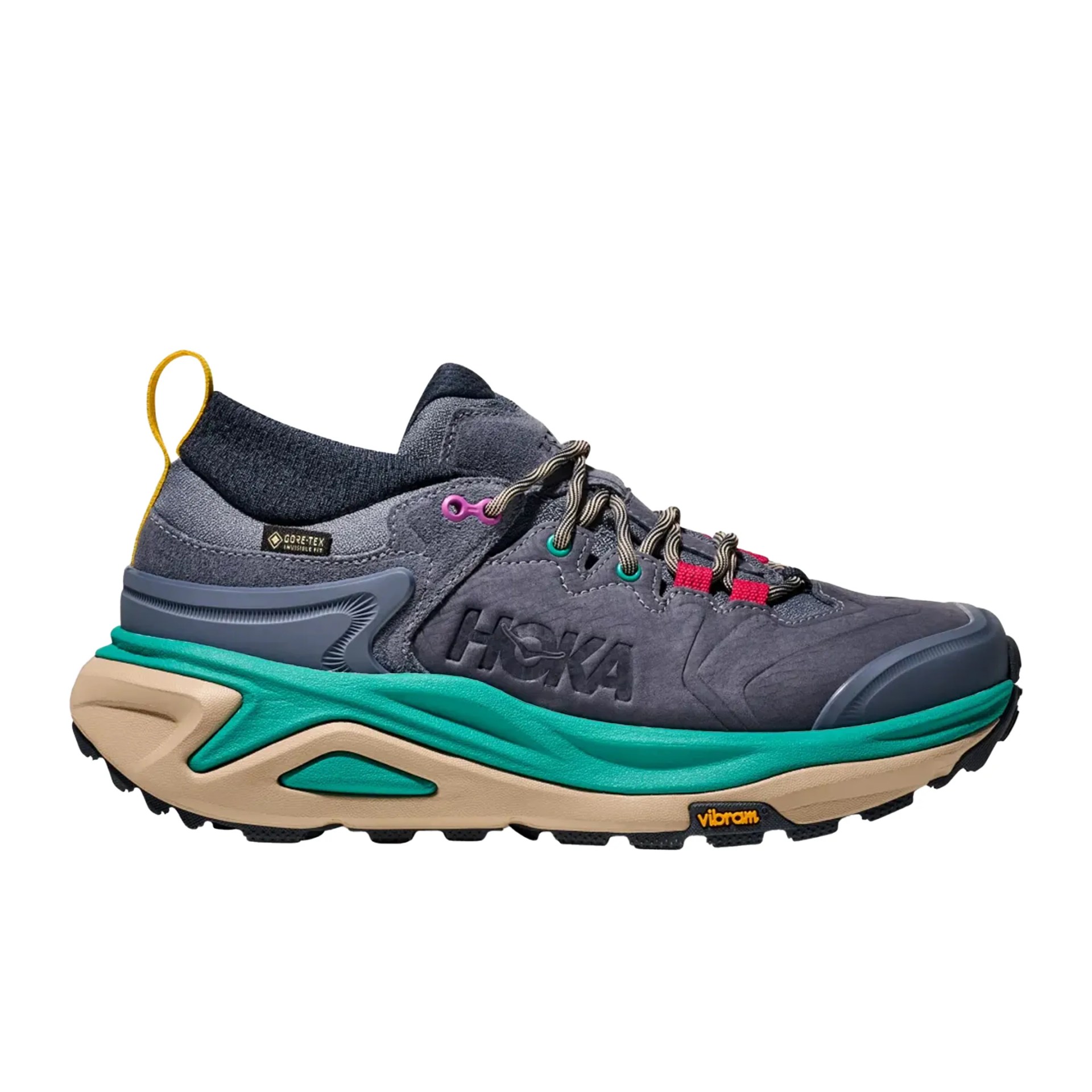 Hoka Kaha 3 GTX shoe on blue white background