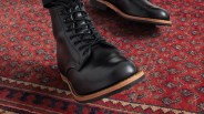Closeup of Red Wing Beckman boots on red carpet