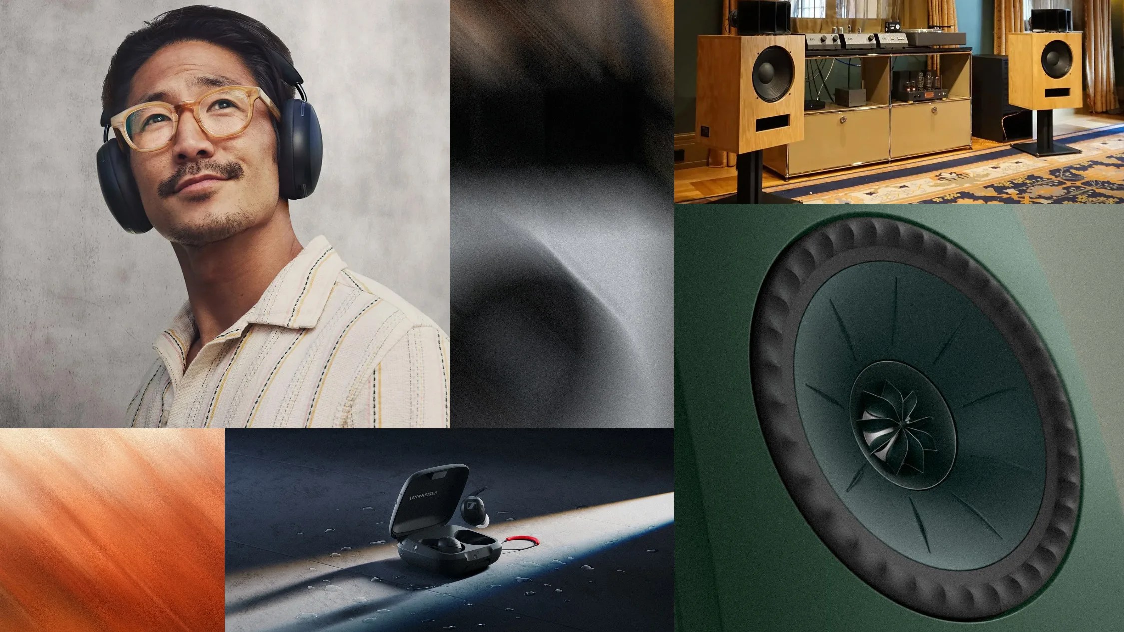 collage of speakers and headphones